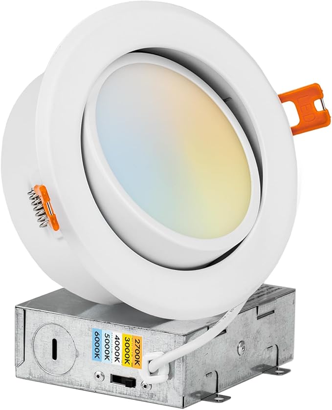 PROCURU [1-Pack] 4-Inch Gimbal Air-Tight LED 2700K-6000K 5CCT Color Selectable, Adjustable, Rotate & Swivel Ultra-Thin Heavy Duty Recessed Ceiling Downlight, Dimmable, IC Rated (VGB45W-1P)