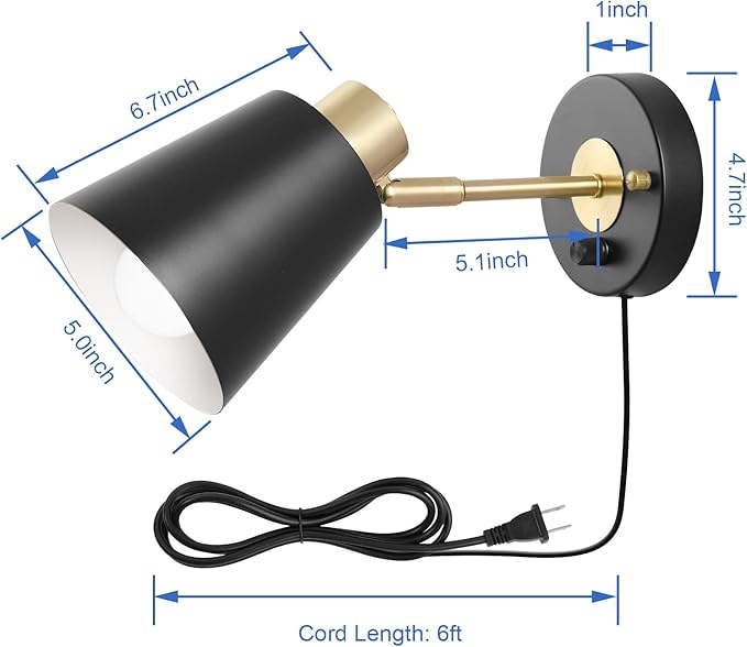 VATONI Wall Sconce Plug in, Remote Control Dimmable Wall Sconces and Adjustable Color Temperature 2700K-6000K Wall Lights with Plug in Cord, Wall Mounted Light for Bedroom Bedside(2 Pack, 2 Bulbs)