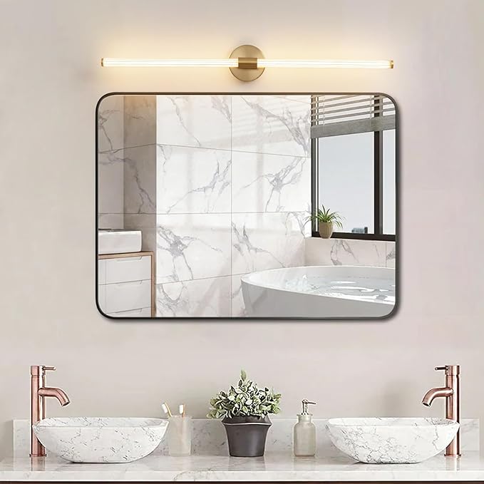 Dimmable LED Bathroom Vanity Lights Hardwired 360° Full Lighting Bathroom Light Fixtures Over Mirror Vanity Light Bar Modern Wall Sconce Warm Light for Bedroom Living Room - Gold, 39 inch