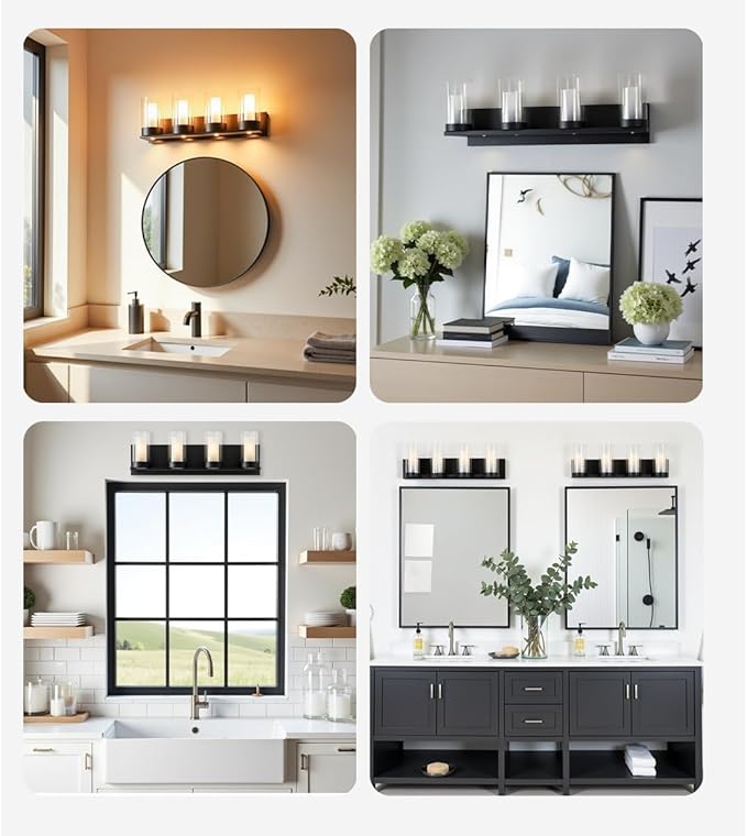 LYTIO 4-Light LED Vanity Bar Light – Modern Bathroom Wall Lamp to Install Over The Sink or Mirror - Includes LED Bulbs (Black)