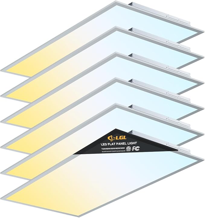 2x4 LED Flat Panel Light, Drop Ceiling Lights Fixture, Selectable Features, 30W/40W/50W/60W/72W, 3000K/3500K/4000K/5000K/6500K, Dimmable (0-10V), for Office Kitchen, ETL Listed (2x4FT-6Pack)