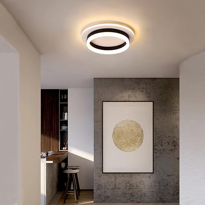 Round Modern LED Flush Mount Ceiling Lamp, 24W LED Light Fixture, Black Small Hallway Ceiling Light for Dining Room, Bedroom, Kitchen, Bathroom, Entryway Lighting (Warm White, 3000K)