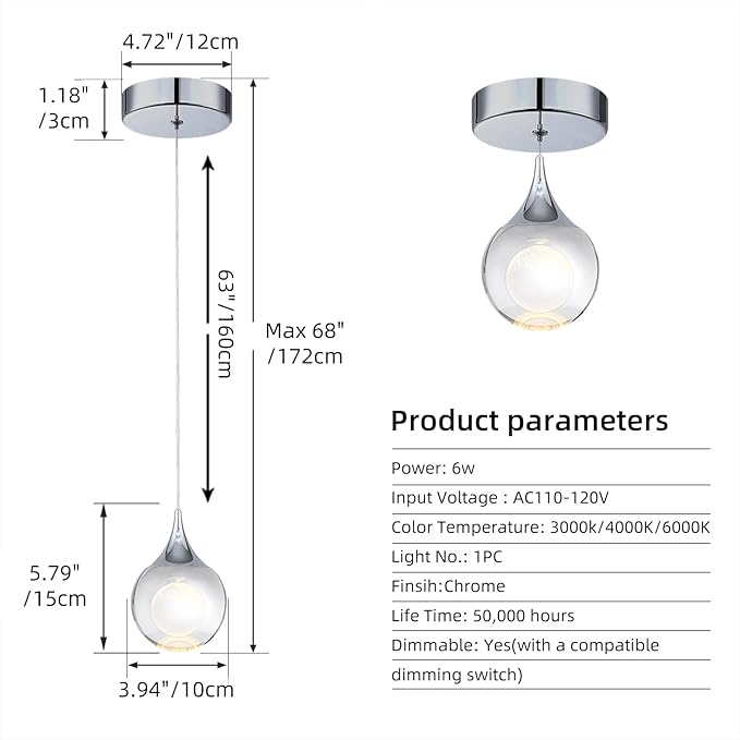JoollySun Pendant Light Modern Crystal: Mini Chrome Light Fixtures Ceiling Hanging for Kitchen Island Bathroom