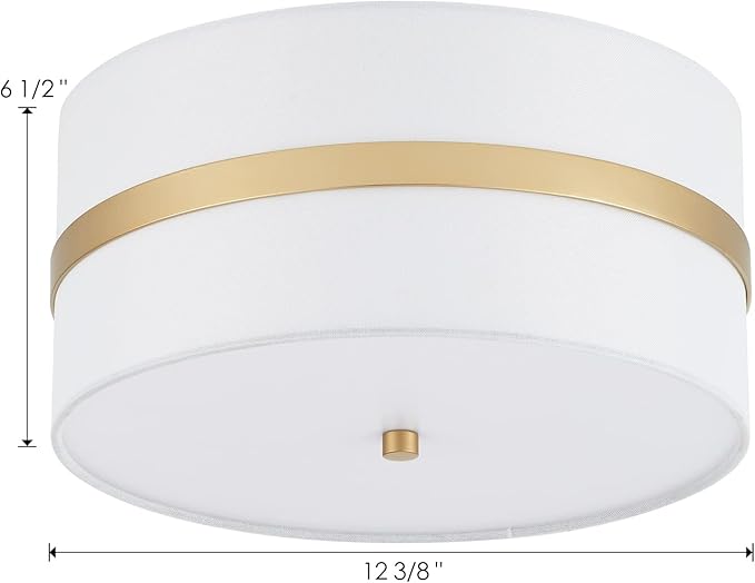 Semi Flush Mount Ceiling Light Fixture, Thin Pale Gold Brush Paint Finish Modern Ceiling Lamp with Cream White Fabric Drum Shade for Nursery Kids Room Bedroom Kitchen Hallway Entryway 3-Light