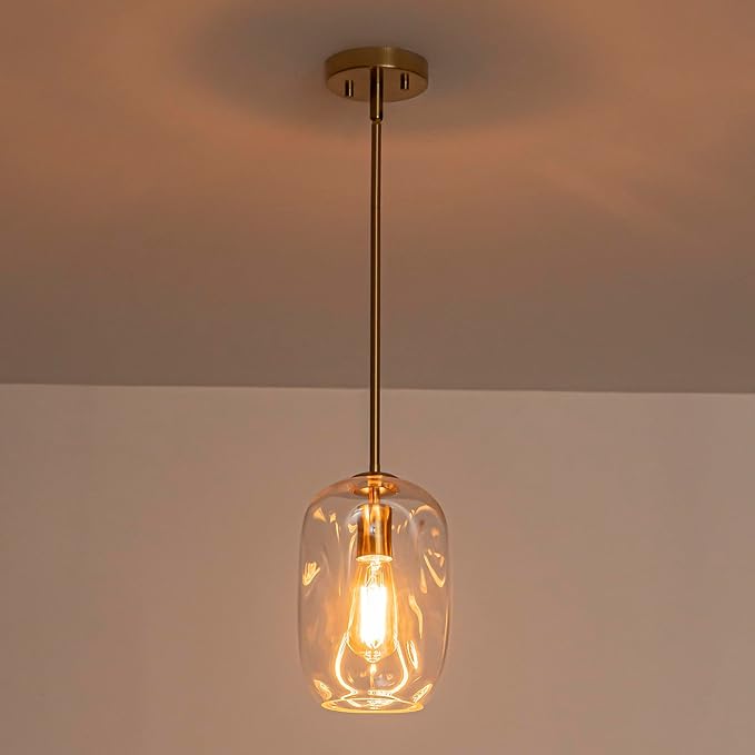 Glass Pendant Lights Kitchen Island -1 Light Gold Hanging Light Fixture Bar Modern Pendant Lighting Ceiling with 9.6" Height Clear Thick Organic Glass Shade for Kitchen Sink Dining Table,E26,1 Pack