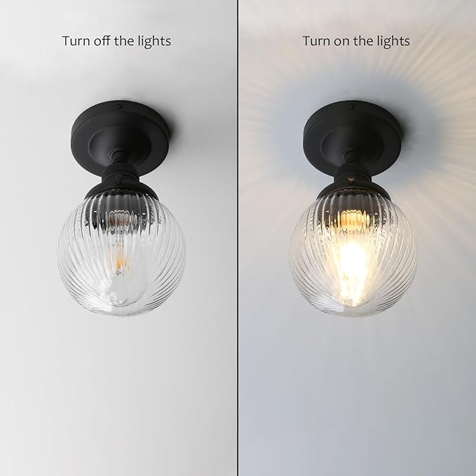 Pathson Modern Semi Flush Mount Ceiling Light Fixture with Striped Globe Glass Shade, Industrial Ceiling Lighting Lamp for Living Room Foyer Hallway Bedroom Over Kitchen Sink