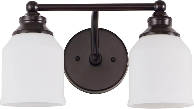 JONATHAN Y 14" Oil Rubbed Bronze/White Modern Farmhouse LED Vanity Light Wall Sconce Fixture, Frosted White Glass Shade, Dimmable Wall Lamp for Bathroom Mirror Kitchen Sink, UL Listed (JYL7550C)