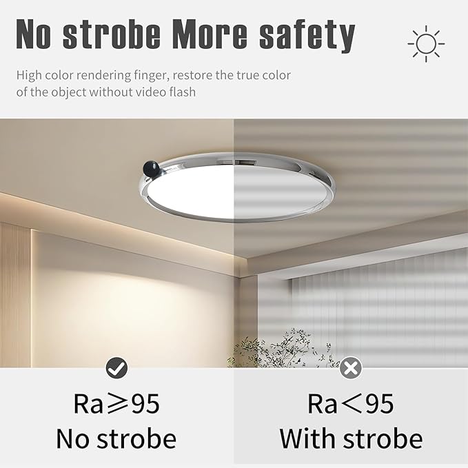 Chrome Round Flat Panel Light, Dimmable Modern Flush Mount Ceiling Light Fixture,24W 3000K/4000K/5000K,Fits for Hallway Kitchen Bedroom Living Room Closet Room