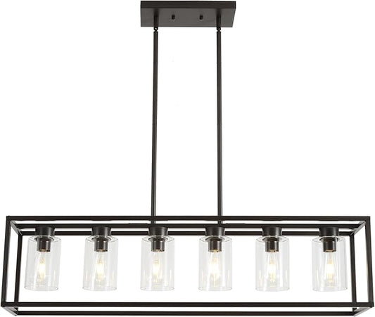 XILICON Dining Rooms Oil Rubbed Bronze Chandeliers,Kitchen Island Farmhouse Lighting Fixture Industrial Rustic Ceiling Hanging 6 Light Modern Pendant Light with Glass Shade