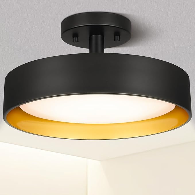 SunRider Industrial Semi Flush Mount LED Ceiling Light Fixture, 12 Inch 25W 2000LM, 4000K Neutral White, Dimmable Pendant Lamp for Hallway Bedroom