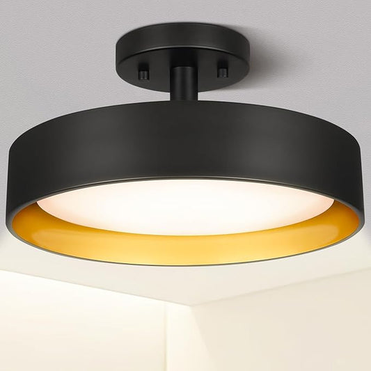 SunRider Industrial Semi Flush Mount LED Ceiling Light Fixture, 12 Inch 25W 2000LM, 4000K Neutral White, Dimmable Pendant Lamp for Hallway Bedroom