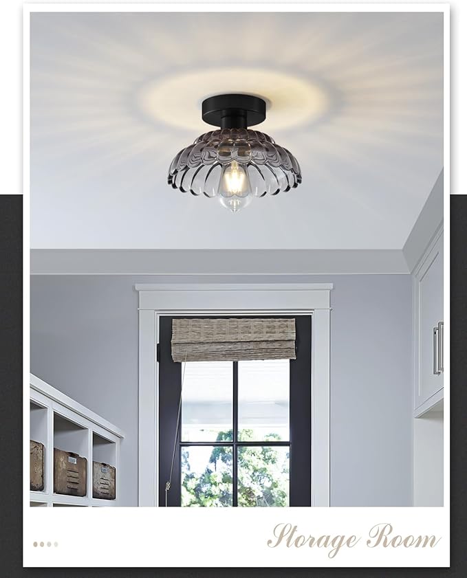 ANYLOVE 10 Inch Smoke Gray Vintage Glass Semi Flush Mount Ceiling Light, E26 Socket for Bedroom Kitchen Hallway Foyer