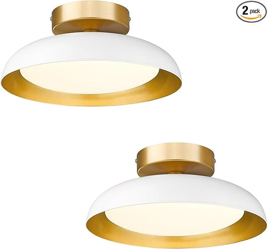 kudos White and Gold Ceiling Light Fixture 2 Pack, LED Semi Flush Mount Light Fixture, 12W/1200Lm 12 Inch Ceiling Lights for Kitchen, Hallway, Bathroom, 3000K/4000K/6000K Adjustable, KDCL01-WT-2PK