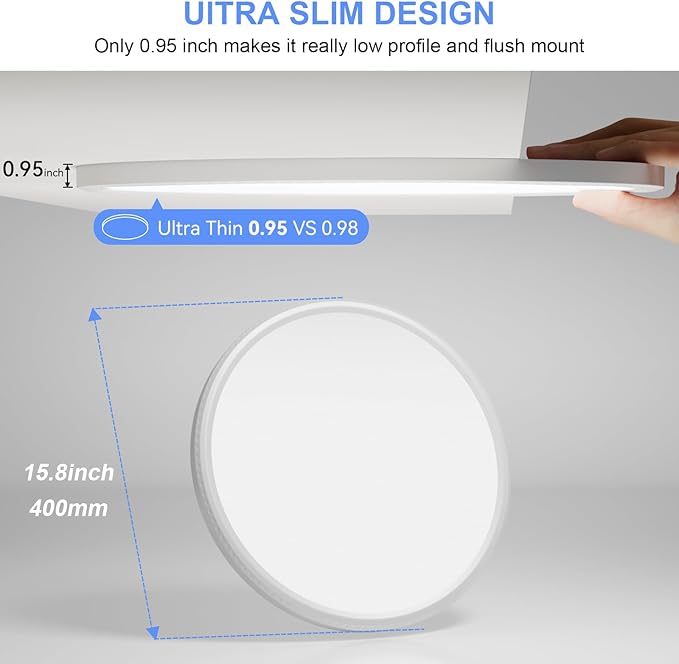 hunhun 4 Pack 15.8 Inch Dimmable LED Flush Mount Ceiling Light 4800LM Round Light Fixture 5 Color Temperature Selectable Large Flat Ceiling Lamp for Living Dining Room White ETL Listed