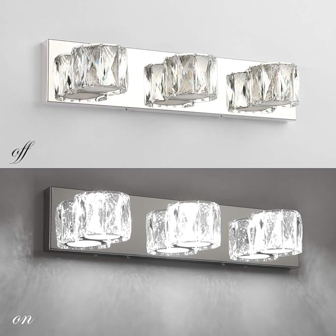 Aipsun 3 Lights Crystal Vanity Lights Over Mirror Modern LED Vanity Lights for Bathroom Vanity Lighting Fixtures(White Lights)