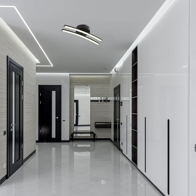 Modern Minimalist Black and White Ceiling Light Fixture, Warm White Bedroom Lamp and Living Room Hanging Light, Close to Ceiling Decorative Lighting for Hallway and Corridor