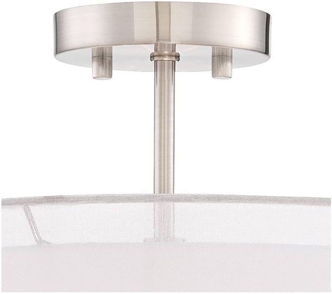 Possini Euro Design Caliari Modern Ceiling Light Semi Flush Mount Fixture Brushed Nickel 18" Wide 5-Light Sheer Silver White Linen Double Drum Shade for Bedroom Kitchen Living Room Hallway Bathroom