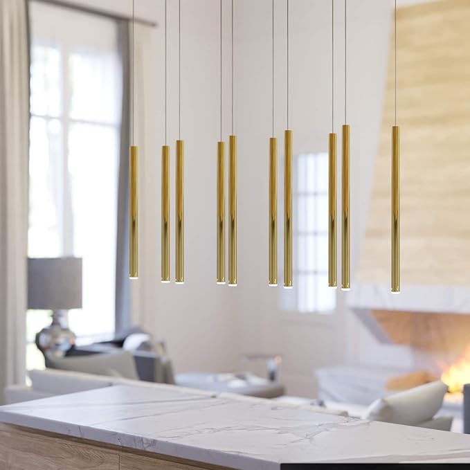 CANALIS 10 Mini Pendant Lighting Brass - LED Hanging Light Fixture for Kitchen Island, Bar, Foyer - Cluster Pendants - Dimmable, Adjustable Wire, Lamp Bulb Included