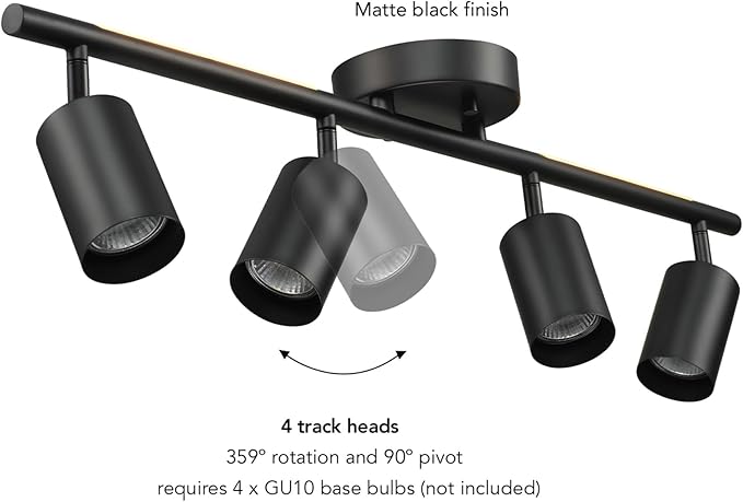 GLOBE Electric 64000166 30" 4-Light Track Lighting with 7W LED Integrated Night Light Strip, Matte Black, Pivoting Track Heads, Nightlight: 400 Lumens, 2000 Kelvin, Ceiling Light, Home Improvement