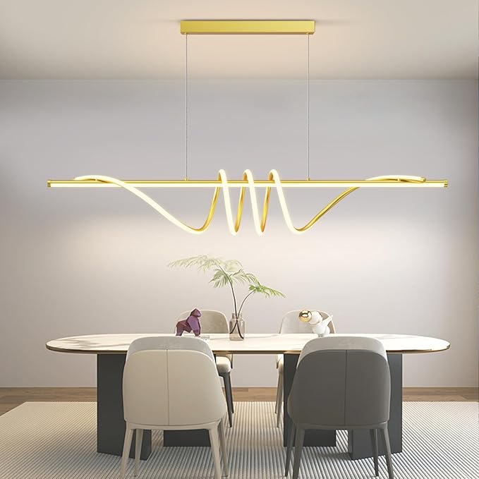 Modern LED Pendant Lights, Ceiling Chandelier Dimmable with Remote Control 3000k-6000K Adjustable Color Temperature, Aluminum Island Lighting Lamp Fixture for Kitchen, Dining Room(57in Gold)