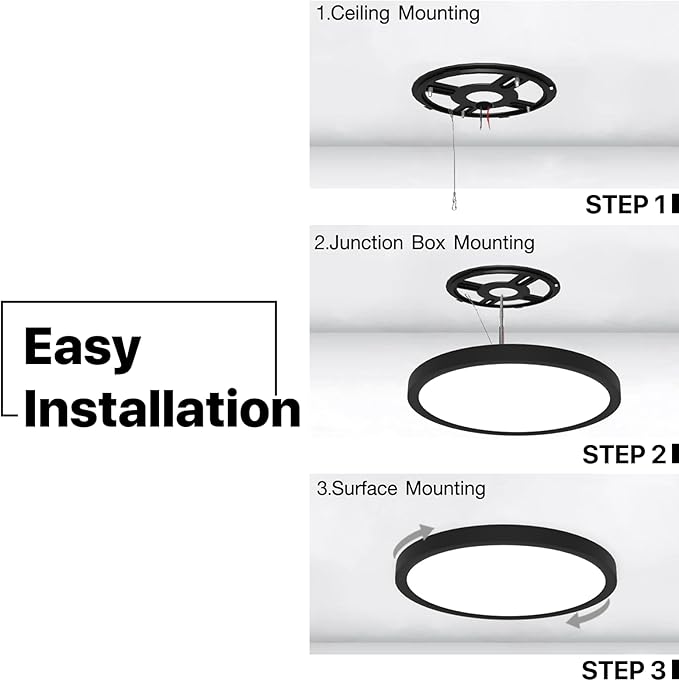 6Pack LED Flush Mount Ceiling Light Fixture Black,12Inch 24W 2640LM,Dimmable 5 CCT Selectable (2700K-6500K),Round Flat Panel Light for Bedroom,0.7Inch Thin Modern Low Profile Design for Hallway