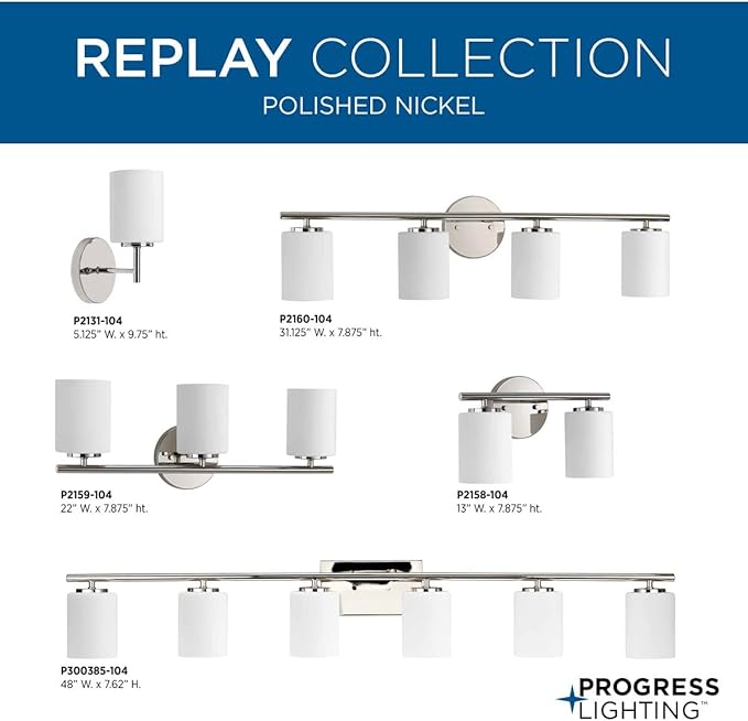 Progress Lighting P2131-104 Replay Bath & Vanity, 1-Light, Polished Nickel