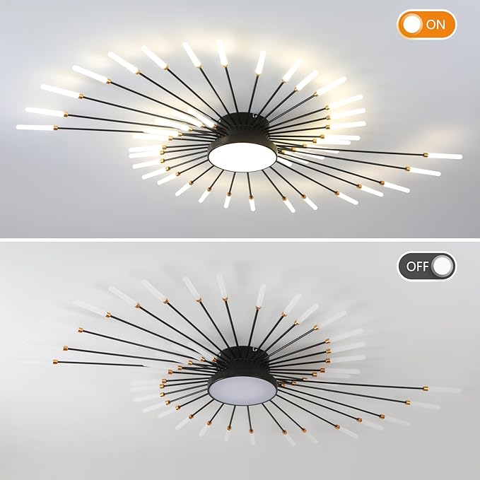 ziidoo Modern Ceiling Light, 42+1 Lights Metal Firework Designed Chic Led Lighting Fixture for Farmhouse Kitchen Dining Room Bedroom Hallway Living Room (Black)