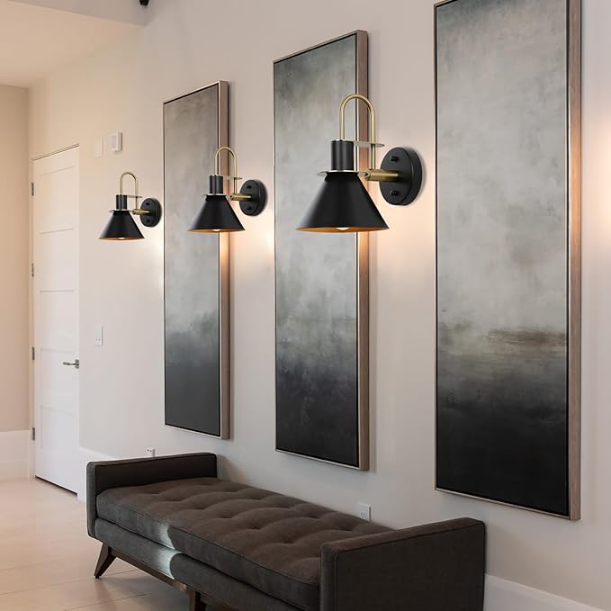 WILON Gold and Black Wall Sconces Set of Two, Modern Farmhouse Wall Light Fixture, Industrial Indoor Wall Lamp for Bathroom Kitchen Sink Bedroom Living Room Bedside Hallway