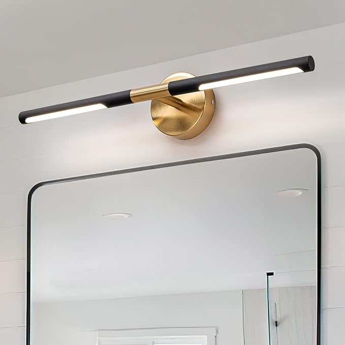 Modern Bathroom Light Fixtures Over Mirror 23.6 Inch, 18W 360° Rotatable Dimmable 4000K Led Vanity Light Bar, Black and Gold Bathroom Vanity Lights Above Mirror