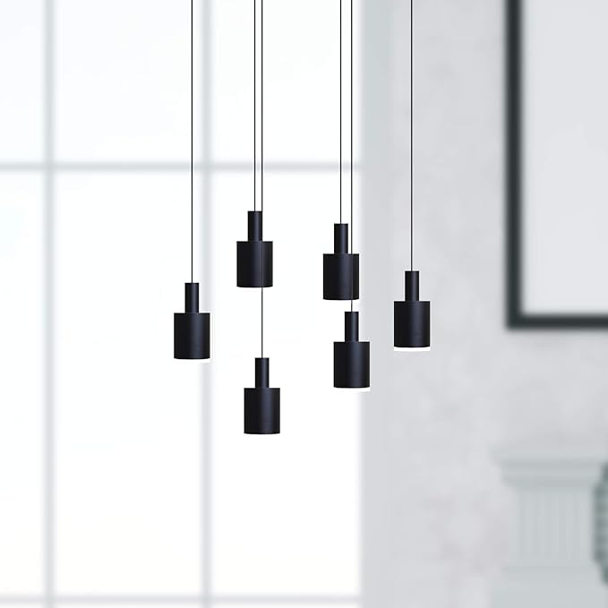 Virgo 6 Mini Pendant Lighting Black - LED Hanging Light Fixture for Kitchen Island, Bar, Foyer - Cluster Pendants - Dimmable, Adjustable Wire, Lamp Bulb Included