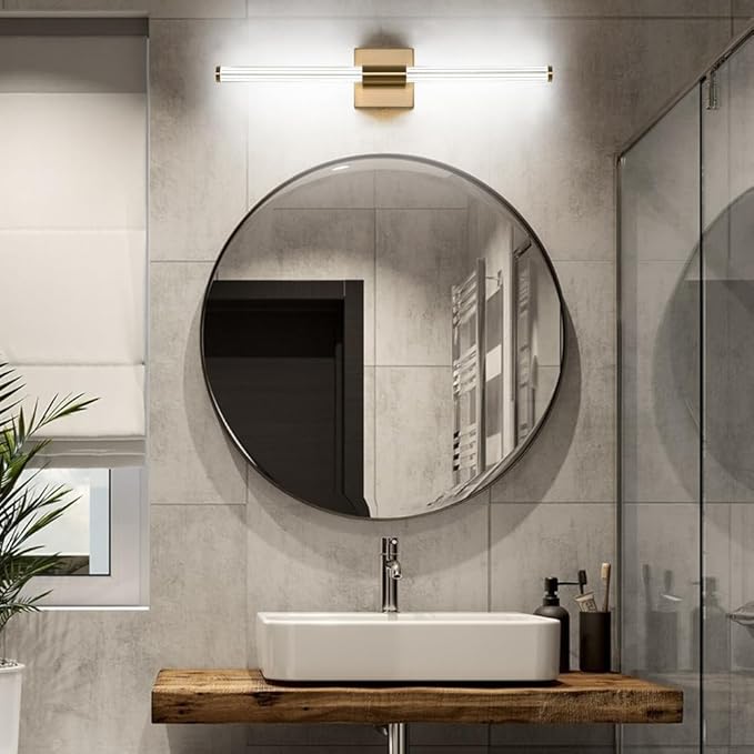 Modern LED Vanity Light, 360° Full Lighting Bathroom Light Fixture Over Mirror, 22W 5500K Cool White, Hardwired Wall Sconce, 23.6 Inch, Brass