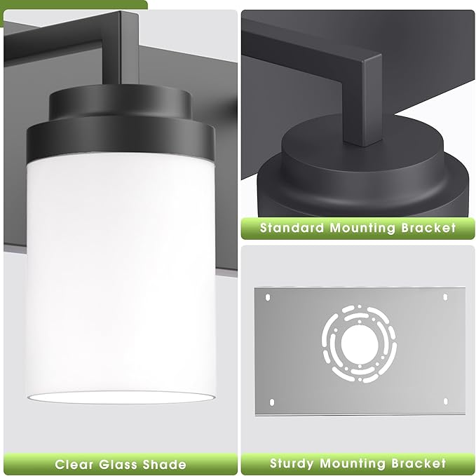 Espird Bathroom Vanity Light, 3 Light Matte Black Vanity Light with White Matte Glass Shade, 22in Farmhouse Wall Light, Lighting Fixtures Over Mirror for Bathroom/Living Room
