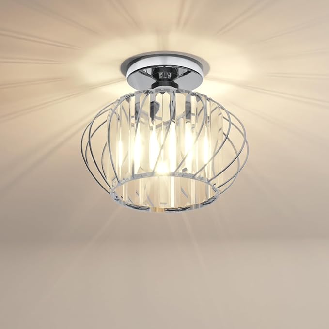 ANWIO Crystal Semi Flush Mount Ceiling Light Fixture, Silver Chandelier Hallway Lights, Modern Crystal Chandelier for Entryway Corridor Closet Foyer Bathroom Kitchen, E26, 11inch