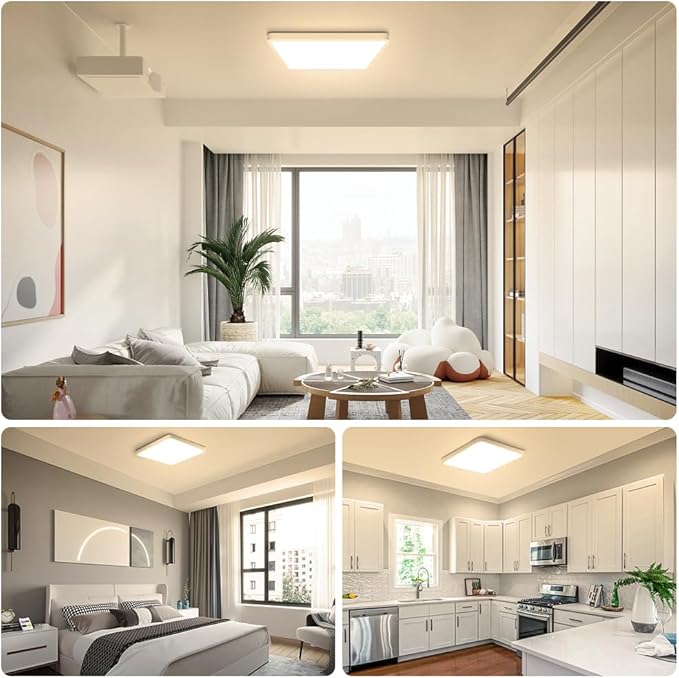 12Inch 24W Square LED Ceiling Light Fixtures Flush Mount, 2800K Warm White LED Ceiling Lamp, Surface Mount Modern Ceiling Lights, Slim Flat Panel Lighting for Bedroom, Kitchen, Bathroom Etc.