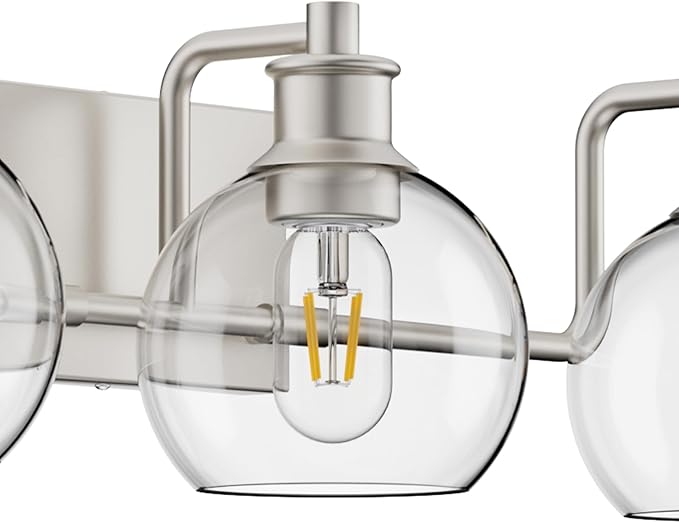 Tipace 3 Lights Vanity Light Bathroom Light Fixture Over Mirror for Bathroom Glass Shade Lights Brushed Nickel Vintage Lighting Fixture(Exclude Bulb)