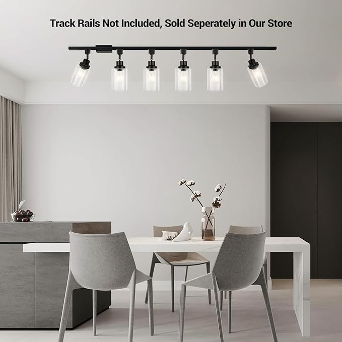 VANoopee H Type Track Lighting Heads E26 Track Light Ceiling Modern for Kitchen, Compatible with H Track Lighting Rail System, Black Track Lighting Fixtures with Glass Lamp Shade, 4 Pack, No Bulbs