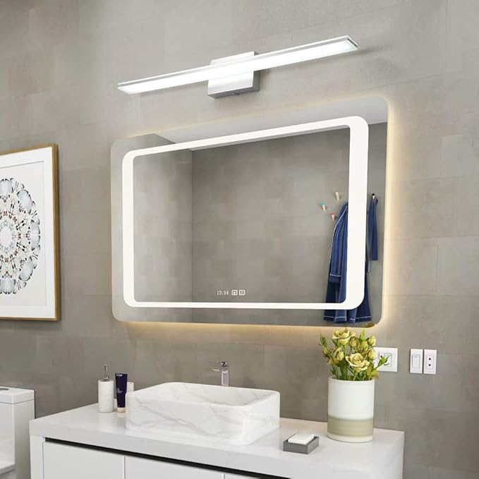 Modern Vanity Light Bar 16W Over Mirror Lights Fixtures for Bathroom Indoor LED Bath Vanity Light Chrome Bathroom Lighting Acrylic Wall Lights Fixtures for Restroom Bedroom Living Room 6000K