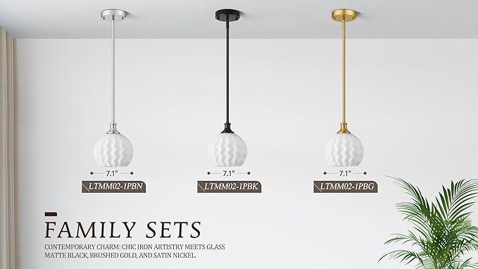 Brushed Gold Pendant Lights Kitchen Island, 7.3" Modern Milk Glass Pendant Light Fixtures with Rods, Adjustable Height Hanging Lighting for Kitchen Sink Bathroom Dining Room