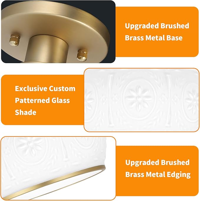 Brushed Brass Semi Flush Mount Ceiling Light with Clear Globe Glass, Modern Hallway Lighting Fixtures, Vintage Ceiling Light for Kitchen, Bedroom, Closet, Entryway, Porch