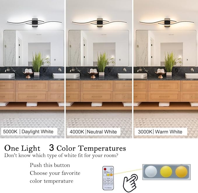 Daunton Black Vanity Lights Fixtures Over Mirror, Modern LED Bathroom Light Fixture with Remote Control, 3CCT Dimmable Bathroom Vanity Light 40.5 inch Wall Sconce Lighting for Bedroom, Living Room
