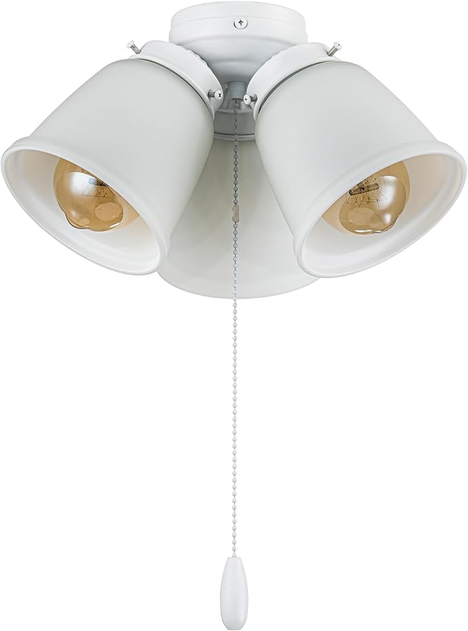 Aspen Creative 22013-2, Three-Light Ceiling Fan Light Kit with Pull Chain, Matte White Finish with Frosted Glass Shades, 13" Diameter x 6-3/4" Height