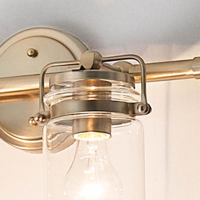 Kichler Brinley 2-Light Bathroom Vanity Light Fixture 15.75 in Industrial Farmhouse with Clear Glass in Champagne Bronze for Mirror Over Sink (15.75 x 10.25 x 6.75 in), 45688CPZ