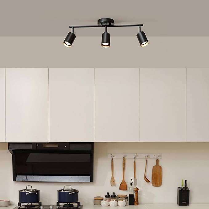 Globe Electric 64000091 21" 3-Light Track Lighting, Matte Black, Pivoting Shades, Ceiling Lamp for Bedroom, Kitchen, Hallway, Bathroom, Den, Dining Room, Home Décor