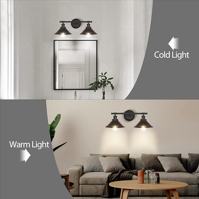 Licperron Black 2-Light Vanity Wall Sconce Lighting, Farmhouse Bathroom Wall Light Fixtures Over Mirror, Industrial Rustic Indoor Bathroom Vanity Lights for Cabinet Dressing Table Living Room