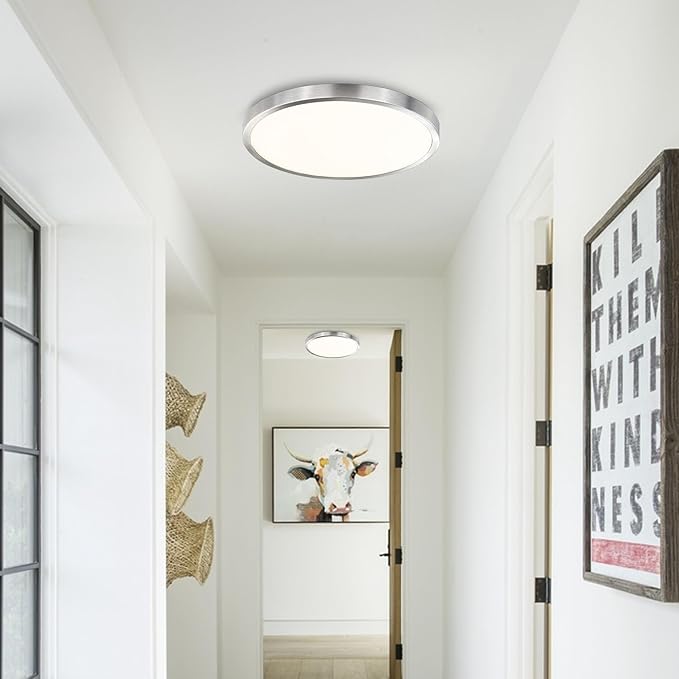 14 Inch Flush Mount Ceiling Light Fixture, Metal and Glass LED Ceiling Light Flush Mount, Slim Dimmable Flush Mount Light for Kitchen, Bedroom, Laundry, Low Ceiling, Brushed Nickel, 26W, 3000K, 2 Pack