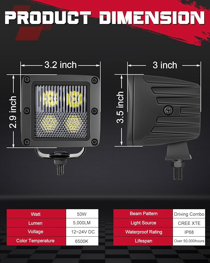 OFFROADTOWN LED Cubes, 3 Inch 80W CREE LED Pods Offroad Fog Lights Driving Ditch Backup Reverse Light for for Trucks UTV SUV ATV Motorcycle Pickup Boat - 2Pcs Driving Combo Beam