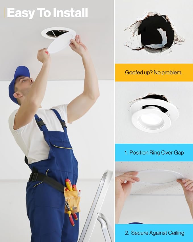 Sunco 24 Pack Goof Rings for 6 Inch Recessed Lights, Flush Mount White Can Light Trim Ring Cover, Outer Diameter 8.6 Inch, Inner Diameter 6.2 Inch, Paintable Surface, Matte Finish.
