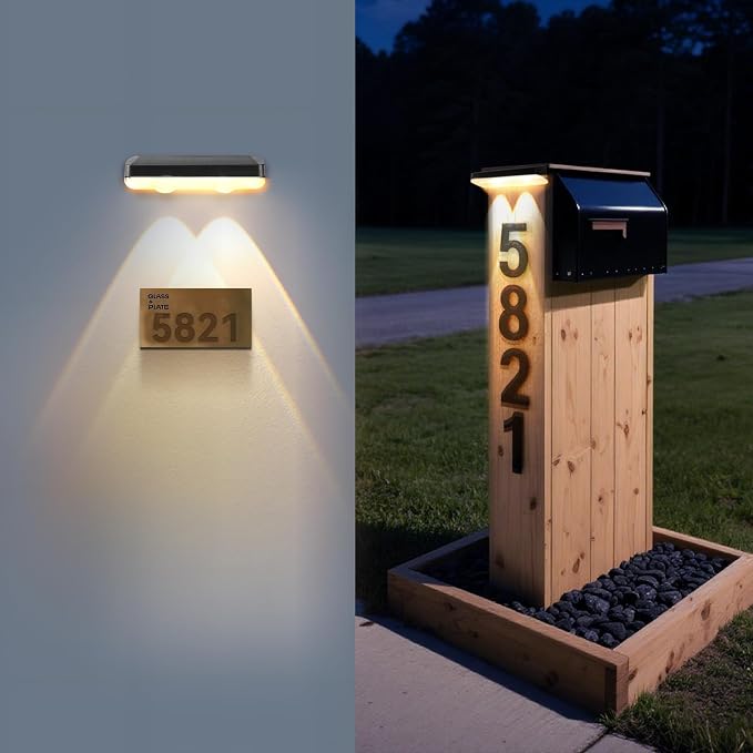 Solar Lights Outdoor Waterproof 3000K/4000K/6000K 3 Modes Solar Powered Dusk to Dawn Lighting for Mailbox, House Number, Address, Sign(2 Pack)