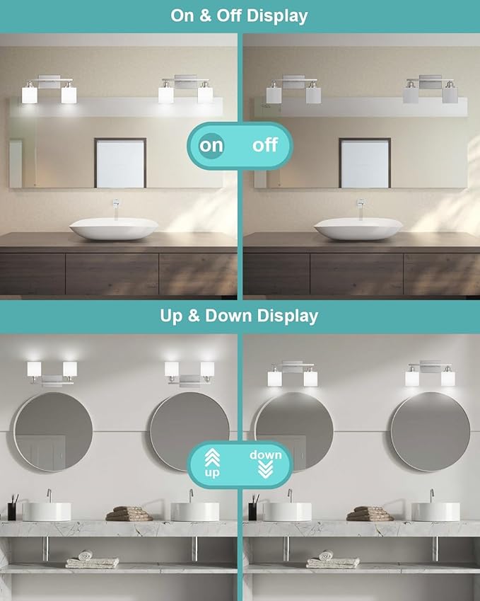 Sailstar Bathroom Light Fixtures 2-Light, Brushed Nickel Vanity Lights Fixtures, Modern Bathroom Vanity Light Over Mirror, Milky White Glass Shade & Anti-Rust Nickel Finished, Small Bathroom Light