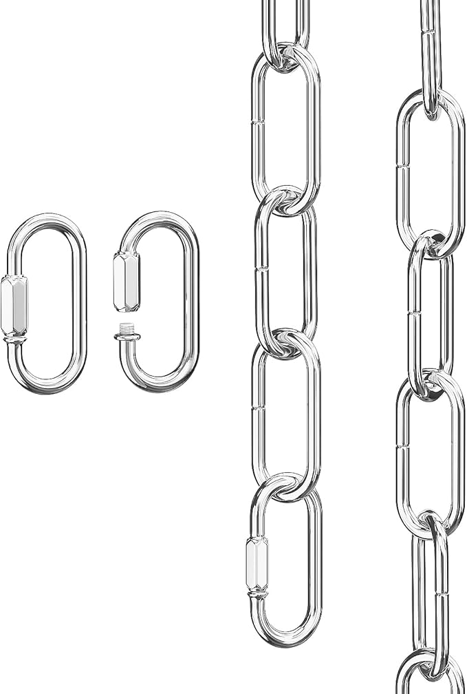 garini 6 Feet Silver Light Fixture Chain, Adjustable Metal Pendant Chandelier Chain Extension with Detachable Link, Maximum Load is 66 Pounds, 1 Pack